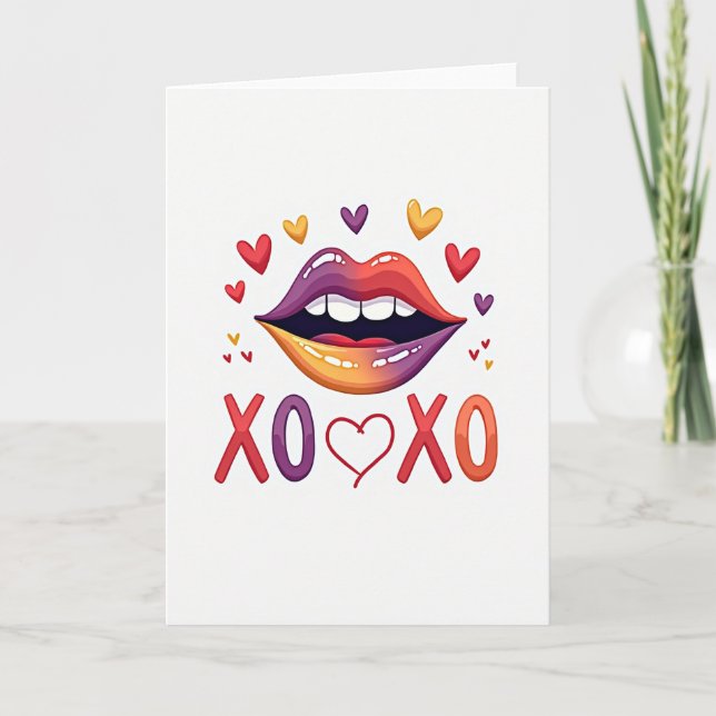 Xoxo Lips Hearts Love Card (Front)