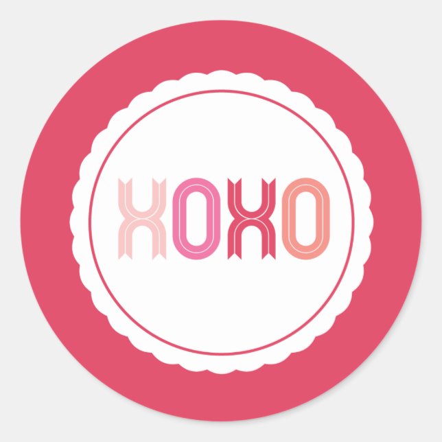 XOXO Love & Kisses Valentine Party 3 Inch Stickers (Front)