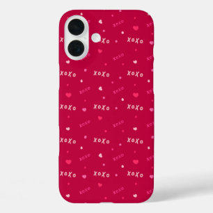 "XOXO Love Pattern with Hearts and Dots iPhone 16 Plus Case