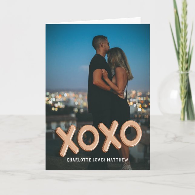 XOXO Love Personalised Valentines Day 3D Gold Holiday Card (Front)