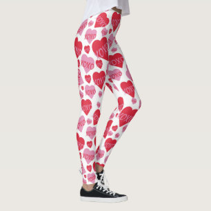 XOXO Love Pink Red Heart Pattern Valentine Leggings