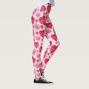 XOXO Love Pink Red Heart Pattern Valentine Pink Leggings