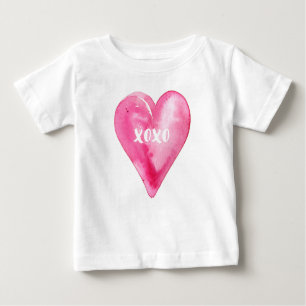 XOXO Love Pink Watercolor Heart Valentine's Baby T-Shirt