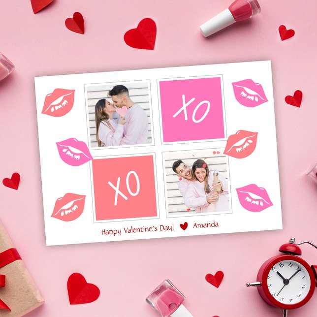 XOXO Modern Elegant 2 Photo Happy Valentine's Day  Holiday Card (XOXO Modern Elegant 2 Photo Happy Valentine's Day Holiday Card)