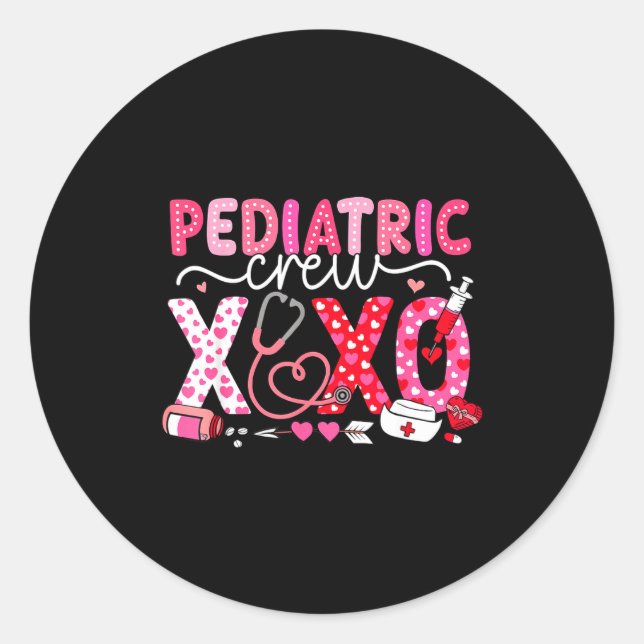 Xoxo Nurse Pediatric Crew Nurse Valentine Leopard  Classic Round Sticker (Front)