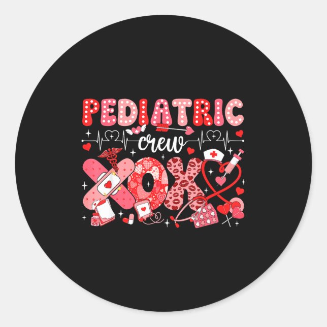 Xoxo Nurse Pediatric Crew Nurse Valentine Leopard  Classic Round Sticker (Front)