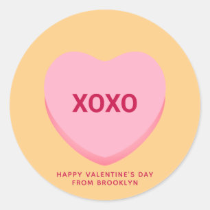 XOXO orange pink conversation heart Valentine's Classic Round Sticker