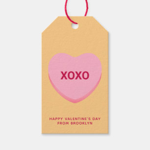 XOXO orange pink conversation heart Valentine's Gift Tags