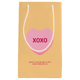 XOXO orange pink conversation heart Valentine's Small Gift Bag