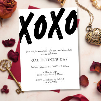 XOXO Painted Black and White Galentine's Day Party Invitation