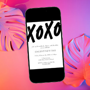 XOXO Painted Black and White Galentine's Day Party Invitation