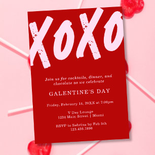 XOXO Painted Red and Pink Galentine's Day Party Invitation