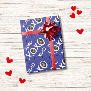 XOXO pattern 2 custom photos and hearts on pink Wrapping Paper