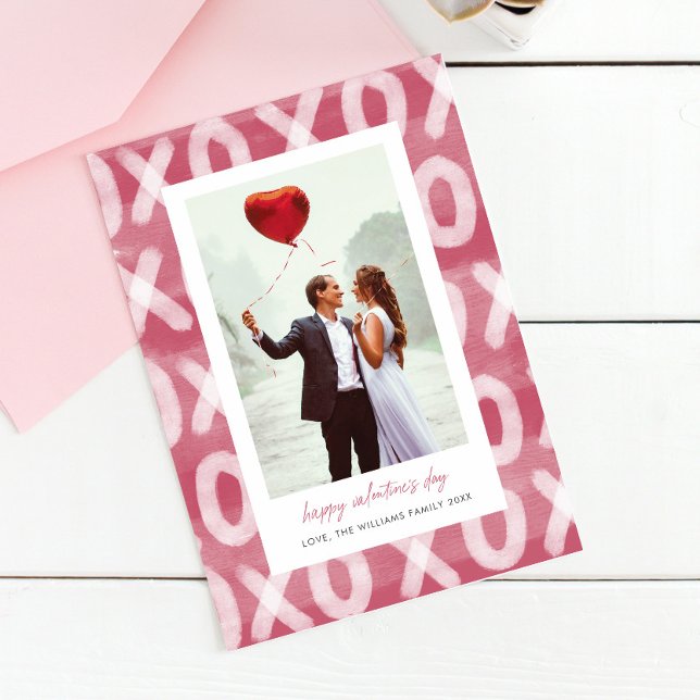 XOXO Pattern Couple's Photo Valentine's Day Holiday Card (Creator Uploaded)