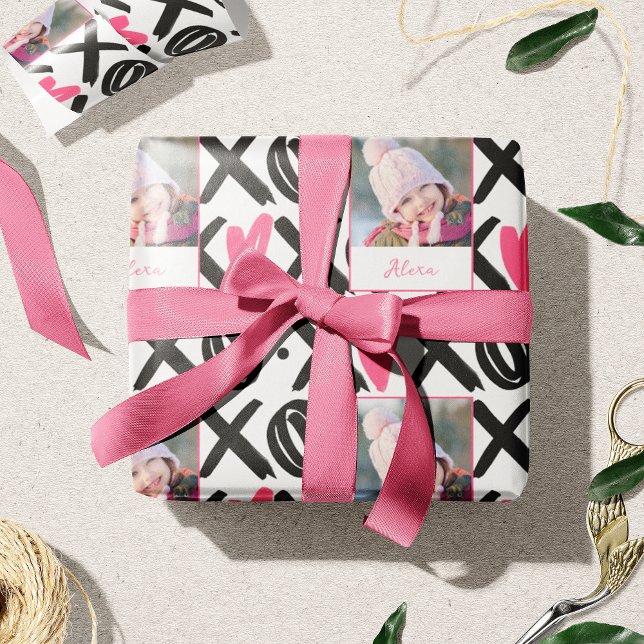 XOXO Photo and Heart Pattern Valentine's Day Wrapping Paper (Creator Uploaded)