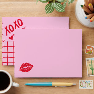 XOXO Pink and Red Hand Drawn Love Envelope