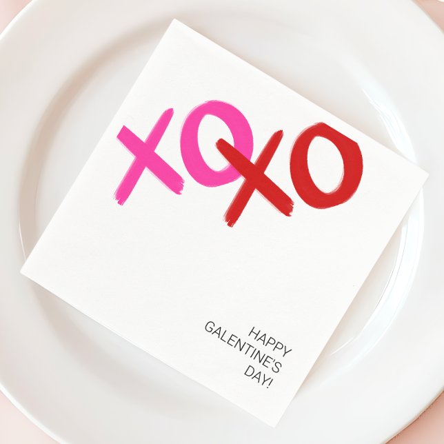 XOXO Pink and Red Hugs and Kisses Galentine Party Napkin (XOXO Pink and Red Hugs and Kisses Galentine Party Napkins)