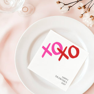XOXO Pink and Red Hugs and Kisses Galentine Party Napkin