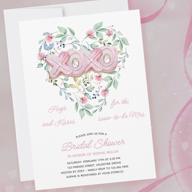 XOXO Pink Cookies Delicate Floral Bridal Shower Invitation (Creator Uploaded)
