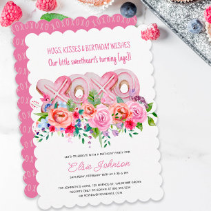 XOXO Pink Cookies Vibrant Floral Birthday Invitation