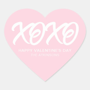 XOXO pink cute modern custom valentine's Day Heart Sticker