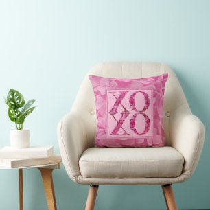 XOXO Pink Floral Typography Throw Pillow