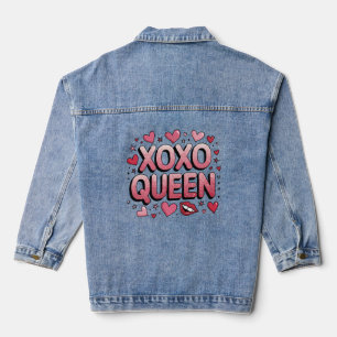 XOXO Pink Glitter Hearts & Lips Qeen Denim Jacket