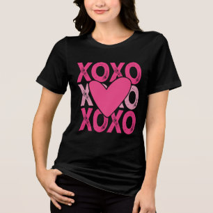 XOXO Pink Heart Hugs And Kisses Valentines Day Art Tri-Blend Shirt
