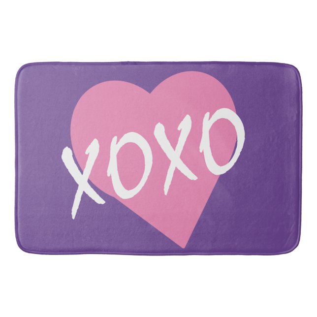 XOXO Pink Heart Hugs Kisses Purple Bath Mat (Front)