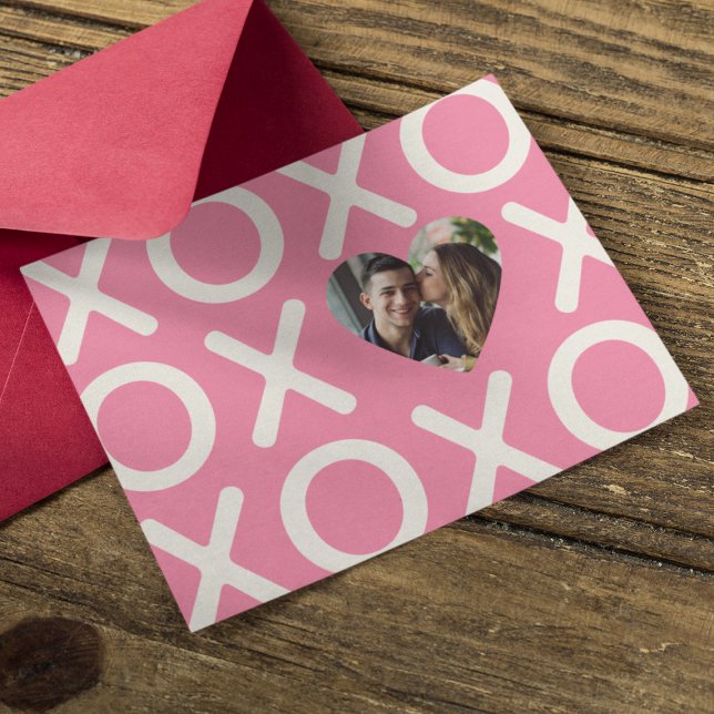 XOXO Pink Photo Heart Love Holiday Card (Creator Uploaded)