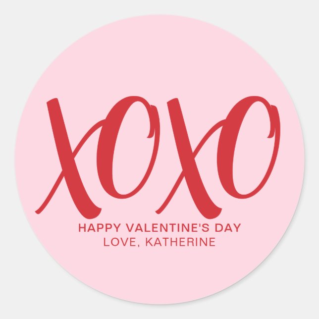 XOXO pink red cute modern custom valentine's Day  Classic Round Sticker (Front)