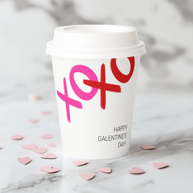 XOXO Pink Red Hugs Kisses Happy Galentine's Day Paper Cups (XOXO Pink Red Hugs Kisses Happy Galentine's Day Paper Cups)