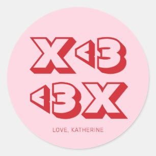 XOXO pink red modern heart bold typography custom Classic Round Sticker