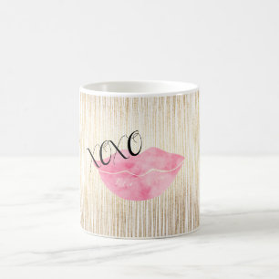 XOXO Pink Watercolor Lips Coffee Mug