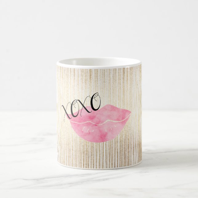 XOXO Pink Watercolor Lips Coffee Mug (Center)