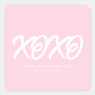 XOXO pink white cute modern custom valentine's Day Square Sticker