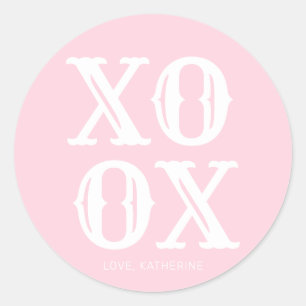 XOXO pink white cute typography personalised Classic Round Sticker