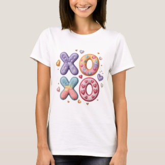 XOXO Plush 3D Furry Hearts Valentine Pink Purple T-Shirt