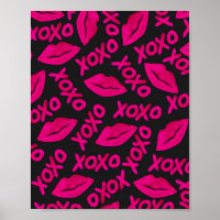 XOXO Quote Black Neon Pink Lips Lipstick Pattern