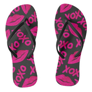XOXO Quote Black Neon Pink Lips Lipstick Pattern Thongs