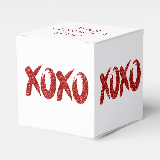 XOXO Red Glitter | Glam Brushstroke Hug and Kisses Favour Box (Front Side)