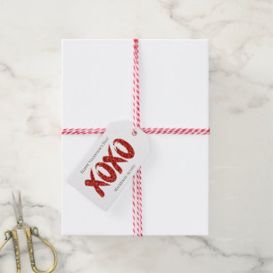XOXO Red Glitter   Glam Brushstroke Hug and Kisses Gift Tags