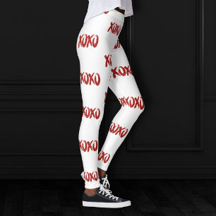 XOXO Red Glitter   Glam Brushstroke Hug and Kisses Leggings