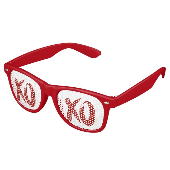 XOXO Red Glitter | Glam Brushstroke Hug and Kisses Retro Sunglasses (Angled)