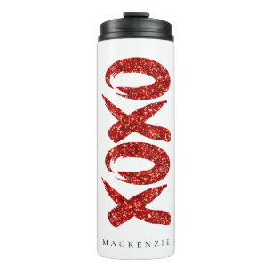 XOXO Red Glitter Glam Brushstroke Hug and Kisses Thermal Tumbler