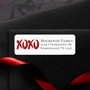 XOXO Red Glitter   Glam Brushstroke Return Address Label