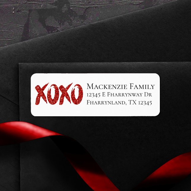 XOXO Red Glitter | Glam Brushstroke Return Address Label (Creator Uploaded)