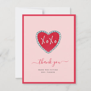 XOXO Red Hearts Bridal shower Flat Thank You Card