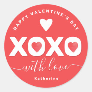 XOXO Red Valentine's Day Personalized Name Classic Round Sticker