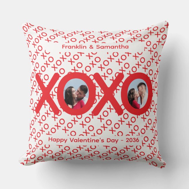 XOXO Red Valentine's Day Photo Throw Pillow (Front)